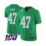 Youth Philadelphia Eagles #47 Nate Gerry Limited Green Rush Vapor Untouchable 100th Season Football Jersey