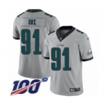 Youth Philadelphia Eagles #91 Fletcher Cox Limited Silver Inverted Legend 100th Season Football Jersey