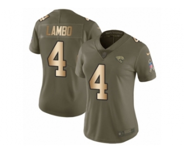 Women Nike Jacksonville Jaguars #4 Josh Lambo Limited Olive Gold 2017 Salute to Service NFL Jersey