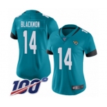 Women's Jacksonville Jaguars #14 Justin Blackmon Teal Green Alternate Vapor Untouchable Limited Player 100th Season Football Jersey