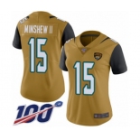 Women's Jacksonville Jaguars #15 Gardner Minshew II Limited Gold Rush Vapor Untouchable 100th Season Football Jersey