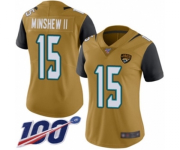 Women's Jacksonville Jaguars #15 Gardner Minshew II Limited Gold Rush Vapor Untouchable 100th Season Football Jersey