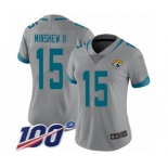 Women's Jacksonville Jaguars #15 Gardner Minshew II Silver Inverted Legend Limited 100th Season Football Jersey