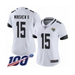 Women's Jacksonville Jaguars #15 Gardner Minshew II White Vapor Untouchable Limited Player 100th Season Football Jersey