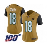 Women's Jacksonville Jaguars #18 Chris Conley Limited Gold Rush Vapor Untouchable 100th Season Football Jersey