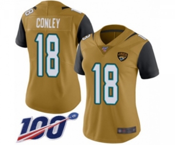 Women's Jacksonville Jaguars #18 Chris Conley Limited Gold Rush Vapor Untouchable 100th Season Football Jersey