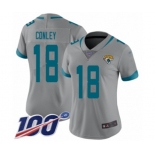 Women's Jacksonville Jaguars #18 Chris Conley Silver Inverted Legend Limited 100th Season Football Jersey