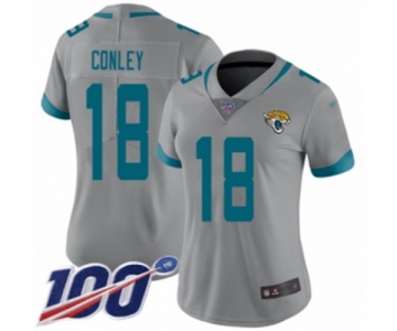 Women's Jacksonville Jaguars #18 Chris Conley Silver Inverted Legend Limited 100th Season Football Jersey