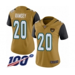 Women's Jacksonville Jaguars #20 Jalen Ramsey Limited Gold Rush Vapor Untouchable 100th Season Football Jersey