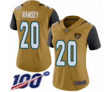 Women's Jacksonville Jaguars #20 Jalen Ramsey Limited Gold Rush Vapor Untouchable 100th Season Football Jersey