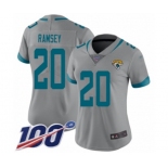 Women's Jacksonville Jaguars #20 Jalen Ramsey Silver Inverted Legend Limited 100th Season Football Jersey