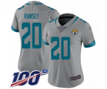 Women's Jacksonville Jaguars #20 Jalen Ramsey Silver Inverted Legend Limited 100th Season Football Jersey