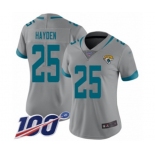 Women's Jacksonville Jaguars #25 D.J. Hayden Silver Inverted Legend Limited 100th Season Football Jersey