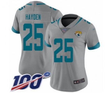 Women's Jacksonville Jaguars #25 D.J. Hayden Silver Inverted Legend Limited 100th Season Football Jersey