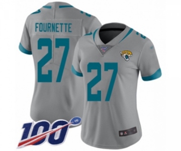 Women's Jacksonville Jaguars #27 Leonard Fournette Silver Inverted Legend Limited 100th Season Football Jersey