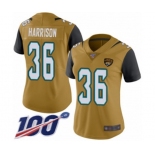 Women's Jacksonville Jaguars #36 Ronnie Harrison Limited Gold Rush Vapor Untouchable 100th Season Football Jersey