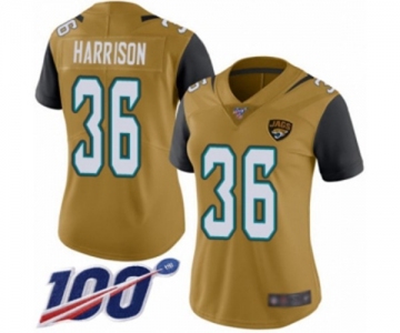 Women's Jacksonville Jaguars #36 Ronnie Harrison Limited Gold Rush Vapor Untouchable 100th Season Football Jersey