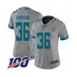 Women's Jacksonville Jaguars #36 Ronnie Harrison Silver Inverted Legend Limited 100th Season Football Jersey