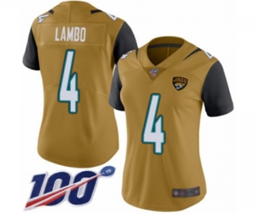 Women's Jacksonville Jaguars #4 Josh Lambo Limited Gold Rush Vapor Untouchable 100th Season Football Jersey