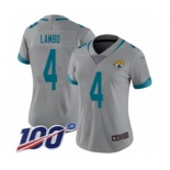 Women's Jacksonville Jaguars #4 Josh Lambo Silver Inverted Legend Limited 100th Season Football Jersey