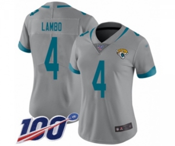 Women's Jacksonville Jaguars #4 Josh Lambo Silver Inverted Legend Limited 100th Season Football Jersey