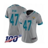 Women's Jacksonville Jaguars #47 Jake Ryan Silver Inverted Legend Limited 100th Season Football Jersey