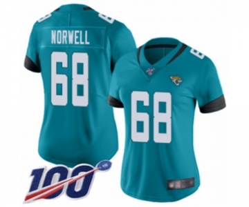 Women's Jacksonville Jaguars #68 Andrew Norwell Teal Green Alternate Vapor Untouchable Limited Player 100th Season Football Jersey