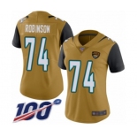 Women's Jacksonville Jaguars #74 Cam Robinson Limited Gold Rush Vapor Untouchable 100th Season Football Jersey