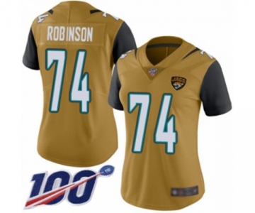 Women's Jacksonville Jaguars #74 Cam Robinson Limited Gold Rush Vapor Untouchable 100th Season Football Jersey