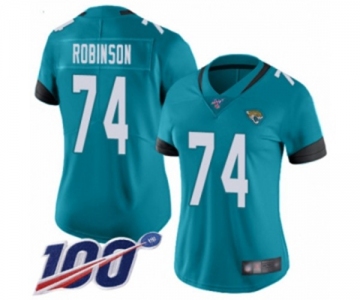 Women's Jacksonville Jaguars #74 Cam Robinson Teal Green Alternate Vapor Untouchable Limited Player 100th Season Football Jersey