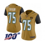 Women's Jacksonville Jaguars #75 Jawaan Taylor Limited Gold Rush Vapor Untouchable 100th Season Football Jersey