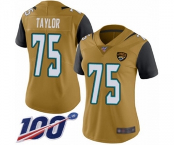 Women's Jacksonville Jaguars #75 Jawaan Taylor Limited Gold Rush Vapor Untouchable 100th Season Football Jersey