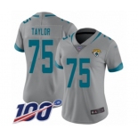 Women's Jacksonville Jaguars #75 Jawaan Taylor Silver Inverted Legend Limited 100th Season Football Jersey