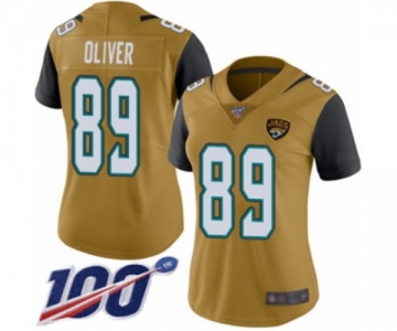 Women's Jacksonville Jaguars #89 Josh Oliver Limited Gold Rush Vapor Untouchable 100th Season Football Jersey