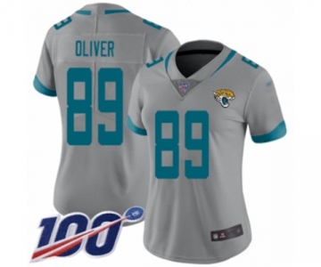 Women's Jacksonville Jaguars #89 Josh Oliver Silver Inverted Legend Limited 100th Season Football Jersey