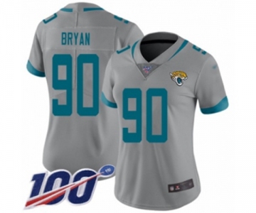 Women's Jacksonville Jaguars #90 Taven Bryan Silver Inverted Legend Limited 100th Season Football Jersey