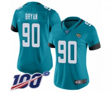 Women's Jacksonville Jaguars #90 Taven Bryan Teal Green Alternate Vapor Untouchable Limited Player 100th Season Football Jersey