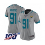 Women's Jacksonville Jaguars #91 Yannick Ngakoue Silver Inverted Legend Limited 100th Season Football Jersey