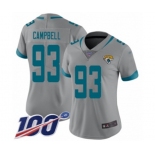 Women's Jacksonville Jaguars #93 Calais Campbell Silver Inverted Legend Limited 100th Season Football Jersey