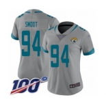 Women's Jacksonville Jaguars #94 Dawuane Smoot Silver Inverted Legend Limited 100th Season Football Jersey