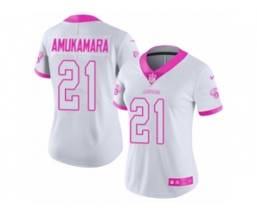 Women's Nike Jacksonville Jaguars #21 Prince Amukamara Limited White Pink Rush Fashion NFL Jersey