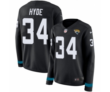 Women's Nike Jacksonville Jaguars #34 Carlos Hyde Limited Black Therma Long Sleeve NFL Jersey