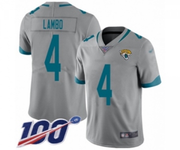 Youth Jacksonville Jaguars #4 Josh Lambo Silver Inverted Legend Limited 100th Season Football Jersey