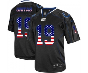 Men's Indianapolis Colts #19 Johnny Unitas Elite Black USA Flag Fashion Football Jersey