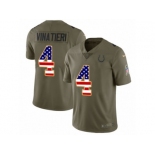 Men Nike Indianapolis Colts #4 Adam Vinatieri Limited Olive USA Flag 2017 Salute to Service NFL Jersey