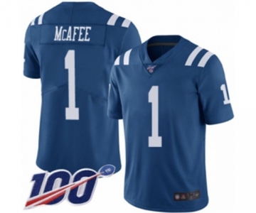 Men's Indianapolis Colts #1 Pat McAfee Limited Royal Blue Rush Vapor Untouchable 100th Season Football Jersey