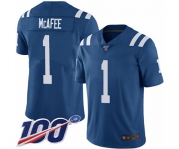 Men's Indianapolis Colts #1 Pat McAfee Royal Blue Team Color Vapor Untouchable Limited Player 100th Season Football Jersey