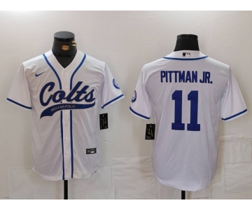 Men's Indianapolis Colts #11 Michael Pittman Jr White Cool Base Stitched Baseball Jersey