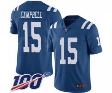 Men's Indianapolis Colts #15 Parris Campbell Limited Royal Blue Rush Vapor Untouchable 100th Season Football Jersey