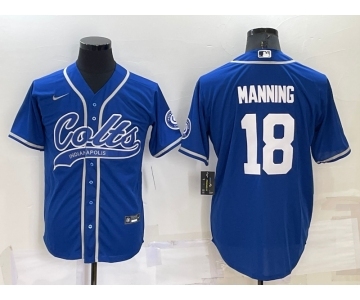 Men's Indianapolis Colts #18 Peyton Manning Blue Stitched MLB Cool Base Nike Baseball Jersey